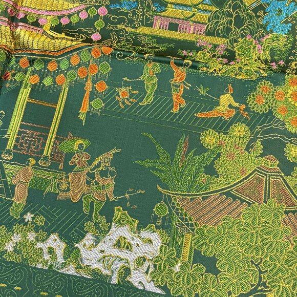 Vintage Reversible Asian-Inspired Fringed Silk Square Table Cover Tapestry - Picture 7 of 10